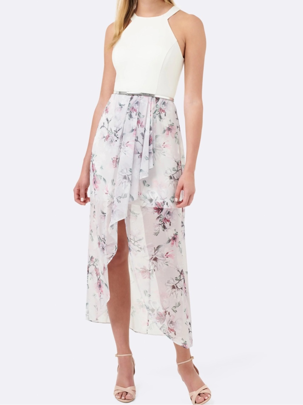 Ever New White High-Low Skirt with Pink Floral Overlay